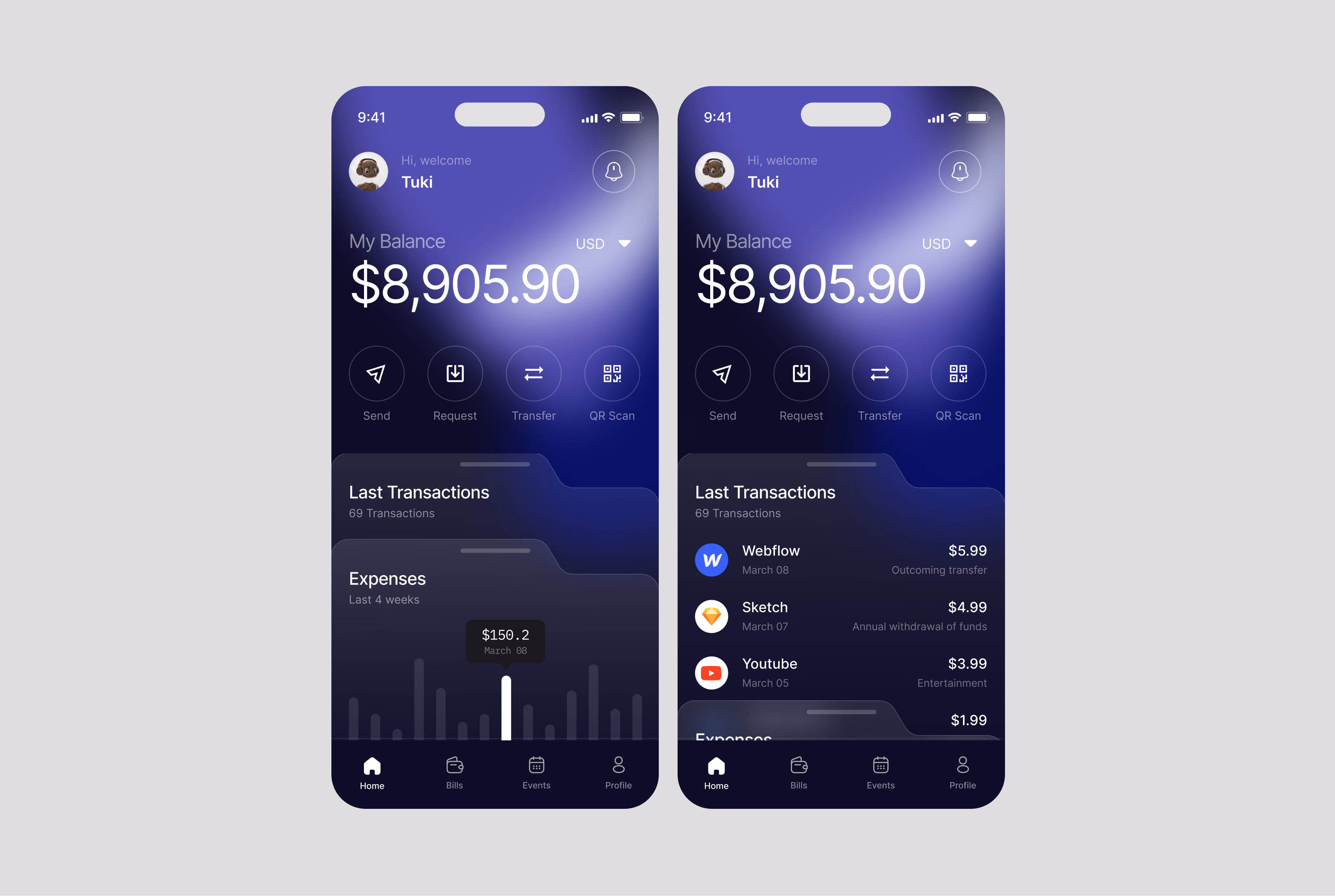 Finance tracking mobile app UI
